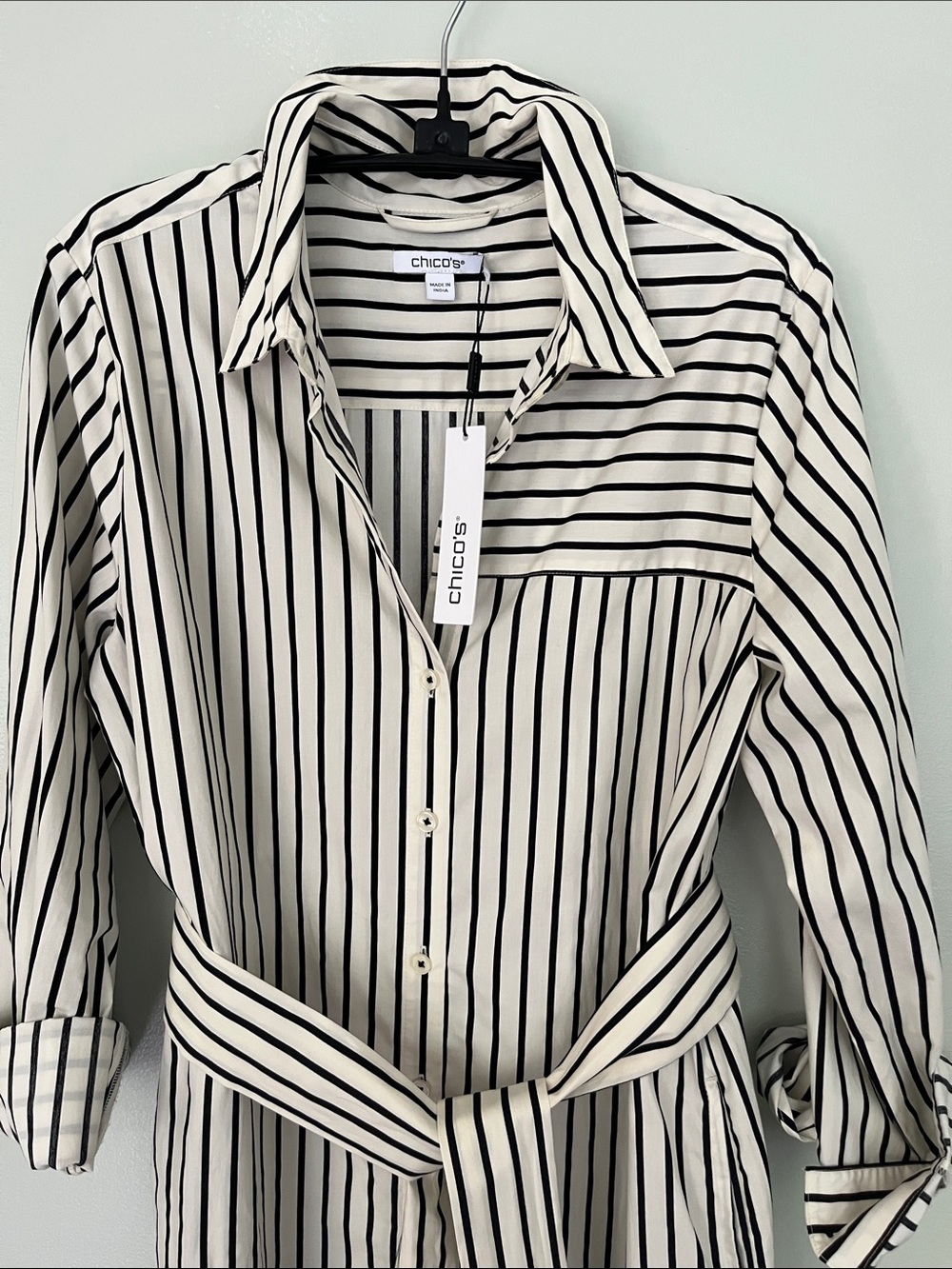 Chico's Black and White Striped Midi Shirt Dress - Picture 5 of 11